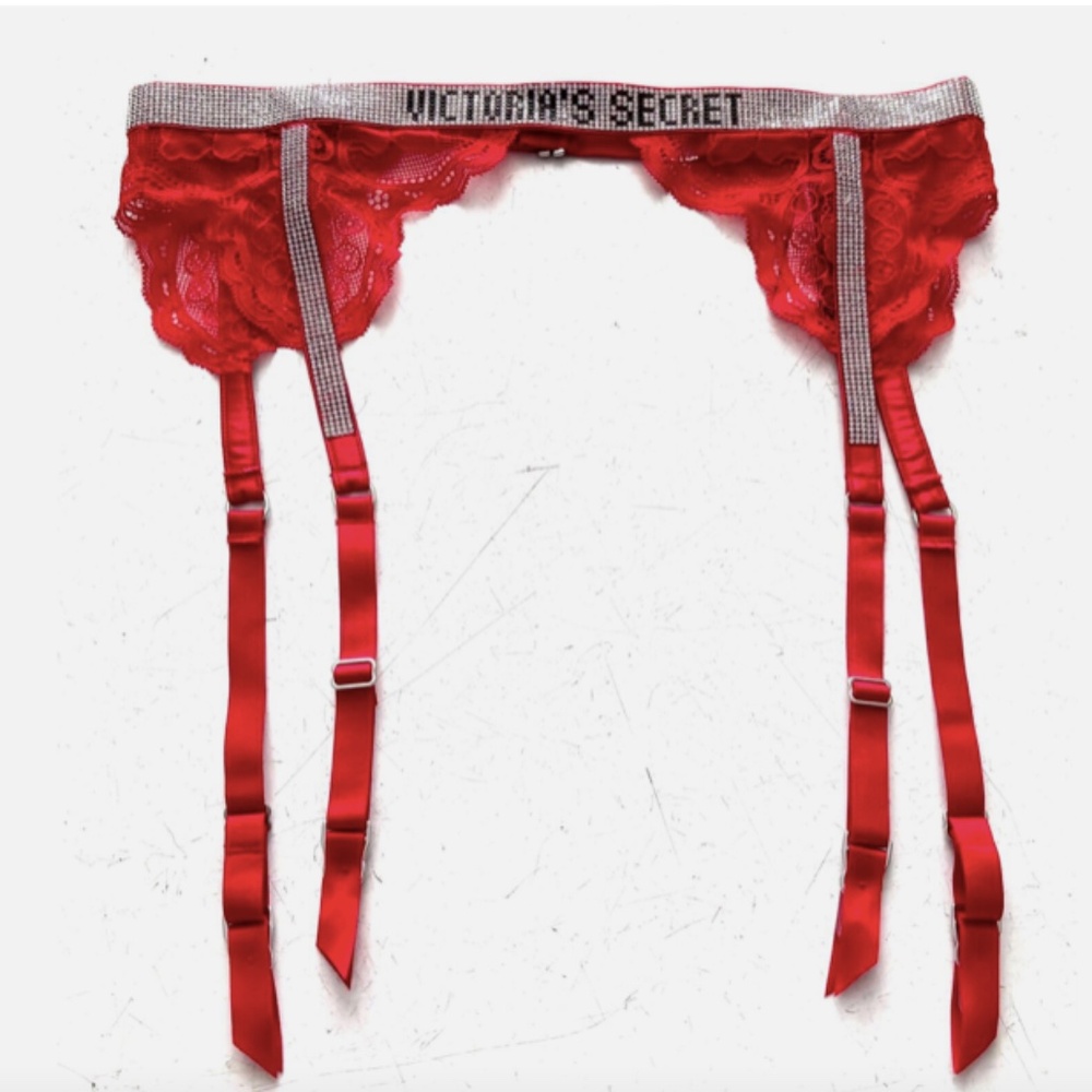 Victorias Secret Nwt Lace Bling Shine Strap Garter Belt Red XS / S